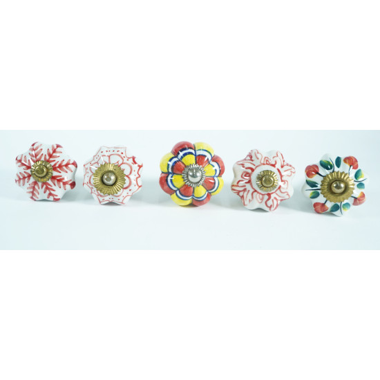 Multi Desgin Ceramic Knobs For- Kitchen Cupboard ,Furniture Home Decor, Cabinet - Drawer - Cabinet pulls - Door knobs. (Set Of 5). Multi Desgin Ceramic Knobs For- Kitchen Cupboard ,Furniture Home Decor, Cabinet - Drawer - Cabinet pulls - Door knobs. (Set Of 5).