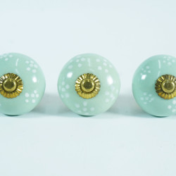 Green & White Dot Ceramic Drawer Knobs - For Kitchen Cabinet Hardware Door Handle Pulls Decorative Dresser - Pack Of 5