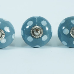 Grey & White Polka Dot Design Ceramic Drawer Knobs - For Kitchen Cabinet Hardware Door Handle Pulls Decorative Dresser - Pack Of 5
