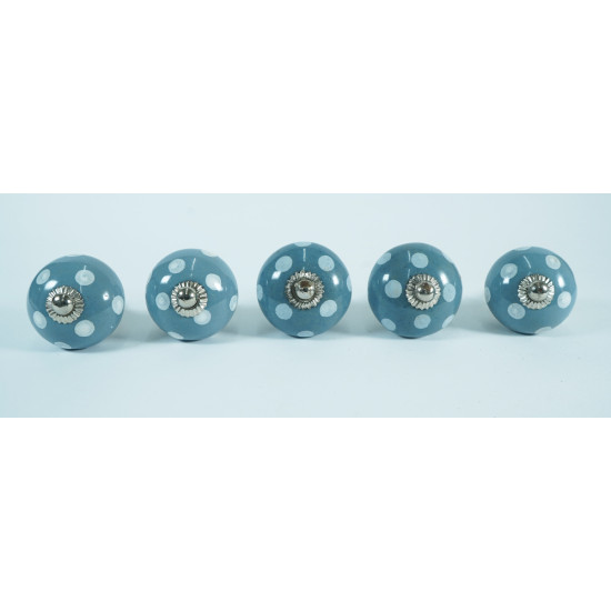 Grey & White Polka Dot Design Ceramic Drawer Knobs - For Kitchen Cabinet Hardware Door Handle Pulls Decorative Dresser - Pack Of 5