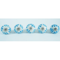 White & Blue Flower Design Ceramic Drawer Knobs - For Kitchen Cabinet Hardware Door Handle Pulls Decorative Dresser - Pack Of 8
