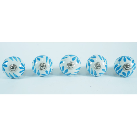 White & Blue Flower Design Ceramic Drawer Knobs - For Kitchen Cabinet Hardware Door Handle Pulls Decorative Dresser - Pack Of 8