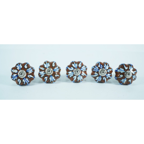 Brown Pumpkin Ceramic Door Knob - For Drawer Kitchen Cabinet Hardware Door Pulls Decorative Dresser Premium Elegance - Pack Of 5