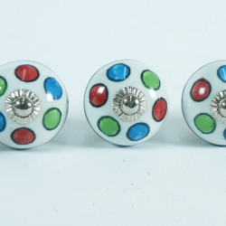 White & Polka Dot Ceramic Ball Knob Handcrafted Knobs - For Kitchen Cabinet Hardware Door Handle Pulls Decorative Dresser - Pack Of 5