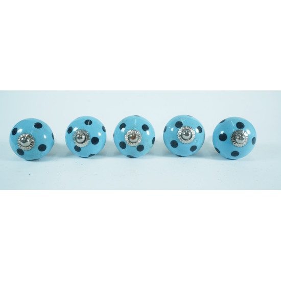 Ceramic Knobs - Blue Black Polka Dotted - Kitchen Cabinet Hardware Door Decorative Dresser Pulls - Set Of 5 Pack Ceramic Knobs - Blue Black Polka Dotted - Kitchen Cabinet Hardware Door Decorative Dresser Pulls - Set Of 5 Pack