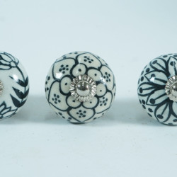 Ceramic Knobs - Black Colour Flower & Leaf  Design - Hardware Door Decorative Dresser Pulls Luxurious Crafted by Hand - 5 Pack