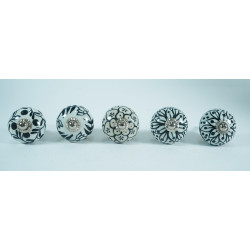 Ceramic Knobs - Black Colour Flower & Leaf Design - Hardware Door Decorative Dresser Pulls Luxurious Crafted by Hand - 5 Pack Ceramic Knobs - Black Colour Flower & Leaf Design - Hardware Door Decorative Dresser Pulls Luxurious Crafted by Hand - 5 Pack