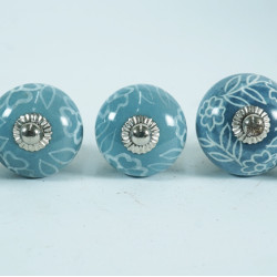 Grey & White Leaf Design Drawer Ceramic Knob - For Kitchen Cabinet Hardware Door Pulls Decorative Dresser - Pack Of 5