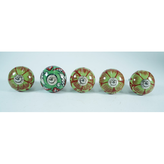 Ceramic Knobs - Multicolor Flower Design - For Drawer Kitchen Cabinet Hardware Door Pulls Decorative Dresser Premium Elegance - 5 Pack 