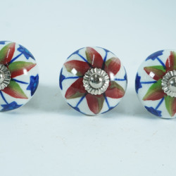 Ceramic Knobs - White Colorful Flower Design - For Farmhouse, Home, Office, Garage, Room, Bathroom, Kitchen, Bedroom - Set Of 5  