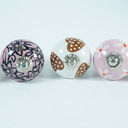 Multicolor Flower Design Ceramic Drawer Knobs - For Kitchen Cabinet Hardware Door Handle Pulls Decorative Dresser - Pack Of 5