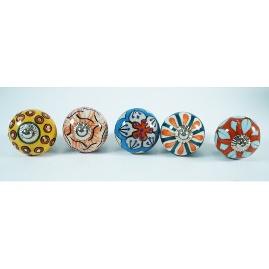 Ceramic Knobs - Multi Design Knobs, For Kitchen Cupboard ,Furniture Home Décor,  Cabinet - Drawer - Cabinet pulls - Door knobs. (Set Of 5 )