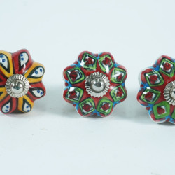Multicolor Flower Design Ceramic Drawer Knobs - For Kitchen Cabinet Hardware Door Handle Pulls Decorative Dresser - Pack Of 5