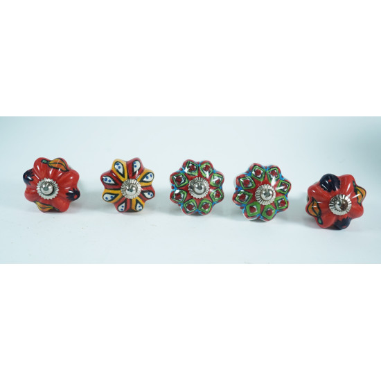 Multicolor Flower Design Ceramic Drawer Knobs - For Kitchen Cabinet Hardware Door Handle Pulls Decorative Dresser - Pack Of 5 Multicolor Flower Design Ceramic Drawer Knobs - For Kitchen Cabinet Hardware Door Handle Pulls Decorative Dresser - Pack Of 5