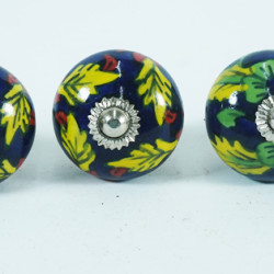Ceramic Knobs - Blue Art Pottery Yellow Leafs Ceramic Hand Painted and Decorative Cabinet Wardrobe Door Handles Doorknobs (Set of 5) Ceramic Knobs - Blue Art Pottery Yellow Leafs Ceramic Hand Painted and Decorative Cabinet Wardrobe Door Handles Doorknobs (Set of 5)