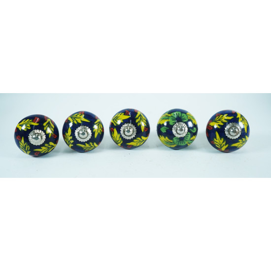 Ceramic Knobs - Blue Art Pottery Yellow Leafs Ceramic Hand Painted and Decorative Cabinet Wardrobe Door Handles Doorknobs (Set of 5) Ceramic Knobs - Blue Art Pottery Yellow Leafs Ceramic Hand Painted and Decorative Cabinet Wardrobe Door Handles Doorknobs (Set of 5)