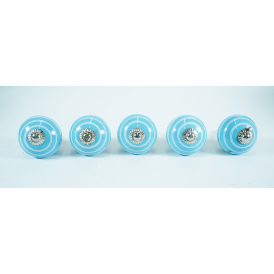 Ceramic Knobs - Blue . White Round Line Shape - Knobs for Drawer Dresser Cupboard Cabinet Kitchen Wardrobe Desk - Pack of 5 Ceramic Knobs - Blue . White Round Line Shape - Knobs for Drawer Dresser Cupboard Cabinet Kitchen Wardrobe Desk - Pack of 5