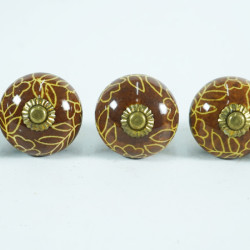 Ceramic knobs - Yellow Leaf & Flower Design - For Decorative Kitchen and Dresser Handles - Set Of 5