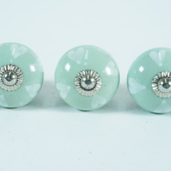 Green & White Heart Design Ceramic Drawer Knobs - For Kitchen Cabinet Hardware Door Handle Pulls Decorative Dresser - Pack Of 5