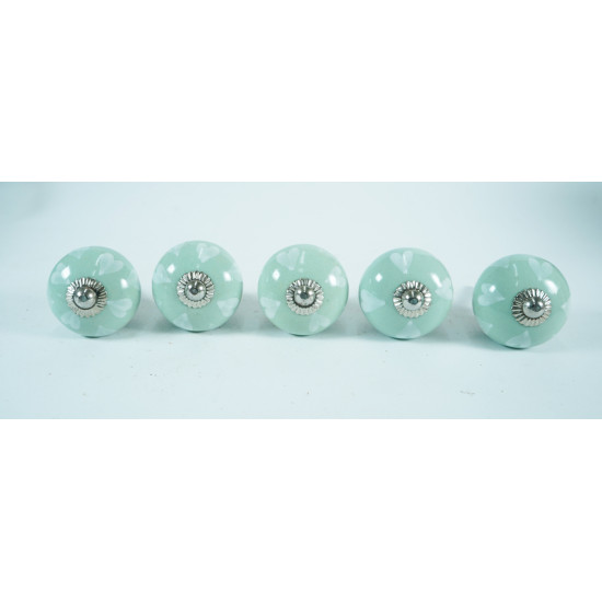 Green & White Heart Design Ceramic Drawer Knobs - For Kitchen Cabinet Hardware Door Handle Pulls Decorative Dresser - Pack Of 5