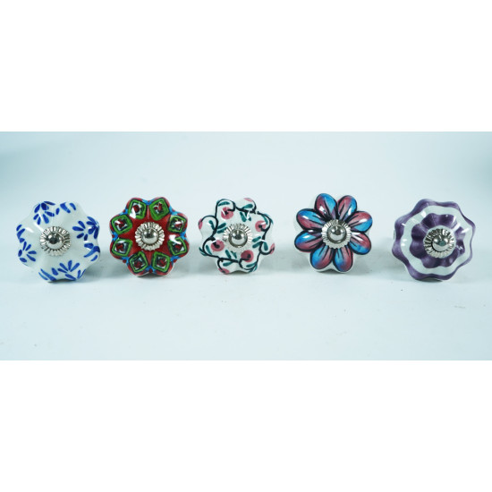 Ceramic Knobs - Multi Color Designs Knobs for- Drawer ,Dresser, Cupboard ,Cabinet, Kitchen ,Wardrobe Desk -  Pack of 5
