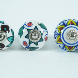 Multicolor Flower Design Ceramic Drawer Knobs - For Kitchen Cabinet Hardware Door Handle Pulls Decorative Dresser - Pack Of 5