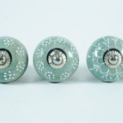 Ceramic Knobs - Sea Green White Dotted Knobs For- Kitchen Cupboard ,Furniture Home Decor,  Cabinet - Drawer - Cabinet pulls - Door knobs. (Set Of 5.)