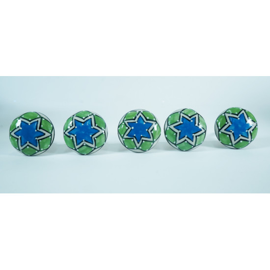 Ceramic Knobs - Blue Star Pattern - Knobs for Drawer- Dresser -Cupboard -Cabinet- Kitchen -Wardrobe Desk - Pack of 5 Ceramic Knobs - Blue Star Pattern - Knobs for Drawer- Dresser -Cupboard -Cabinet- Kitchen -Wardrobe Desk - Pack of 5