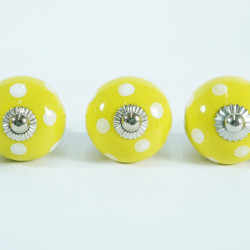 Yellow & White Polka Dot Ceramic Ball Knob Handcrafted Knobs - For Kitchen Cabinet Hardware Door Handle Pulls Decorative Dresser - Pack Of 5 Yellow & White Polka Dot Ceramic Ball Knob Handcrafted Knobs - For Kitchen Cabinet Hardware Door Handle Pulls Decorative Dresser - Pack Of 5