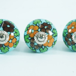 Hand Printed - Multicolor Floral Ceramic Knobs - Vintage Decorative Knobs - For  Kitchen Cupboard ,Furniture Home Décor,  Cabinet - Drawer - Cabinet pulls - Door knobs. (Set Of 5.)