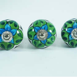 Ceramic Knobs - Green & Blue Flower Design - For Decorative Kitchen and Dresser Handles - 5 Pack Ceramic Knobs - Green & Blue Flower Design - For Decorative Kitchen and Dresser Handles - 5 Pack