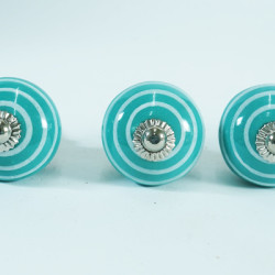 Green & White Line Handle Pull Ceramic Knob - For Kitchen Cabinet Hardware Door Pulls Decorative Dresser - Pack Of 5