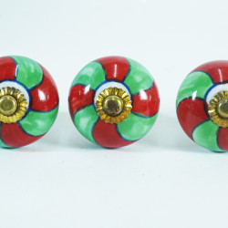 Ceramic Knobs - Green & Red Design - Kitchen Cabinet Hardware Door Decorative Dresser Pulls - Set Of 5 Ceramic Knobs - Green & Red Design - Kitchen Cabinet Hardware Door Decorative Dresser Pulls - Set Of 5