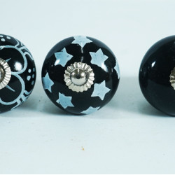 Ceramic Knobs - Black Round, White Flower Design - Decorative Kitchen and Dresser Handles - Set Of 5 Ceramic Knobs - Black Round, White Flower Design - Decorative Kitchen and Dresser Handles - Set Of 5