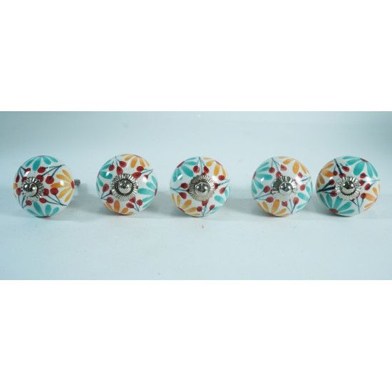 Ceramic Knobs - Multicolor Lily Design - For Drawer Kitchen Cabinet Hardware Door Pulls Decorative Dresser Premium Elegance - Set Of 5