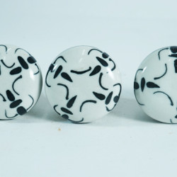 Ceramic Knobs - White & Black Design - For Farmhouse, Home, Office, Garage, Room, Bathroom, Kitchen, Bedroom - Set Of 5 Pack