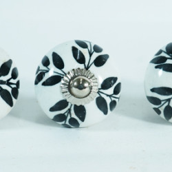 Ceramic Knobs - Black Leaves-Pattern For- Kitchen, Cupboard ,Furniture Home Décor,  Cabinet - Drawer - Cabinet pulls - Door knobs. (Set Of 5.)