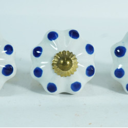 Ceramic Knobs - White & Blue Polka Dot Pumpkin - Hardware Door Decorative Dresser Pulls Luxurious Crafted by Hand - Set Of 5 Pack