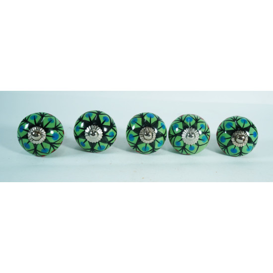 Ceramic Knobs - Multicolor Flower & Dot Design - For Farmhouse, Home, Office, Garage, Room, Bathroom, Kitchen, Bedroom - Set Of 5 Pack