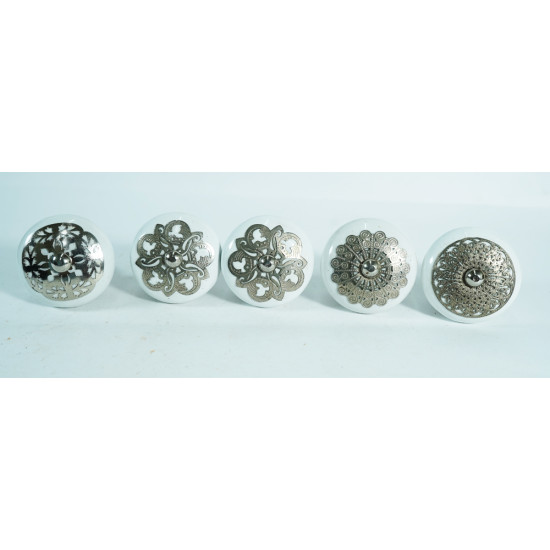 White Premium Unique Drawer Ceramic Door - For Drawer Kitchen Cabinet Hardware Door Pulls Decorative Dresser Premium Elegance - Pack Of 5