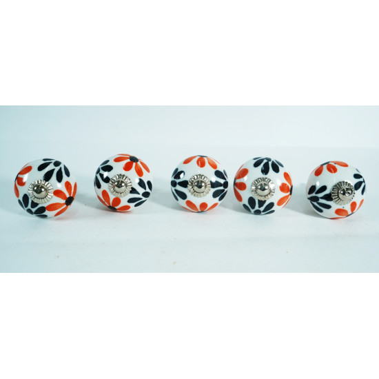 Ceramic Knobs - Orange Flower & Black Leaf Design - Decorative Kitchen and Dresser Handles - Set Of 5 Pack Ceramic Knobs - Orange Flower & Black Leaf Design - Decorative Kitchen and Dresser Handles - Set Of 5 Pack