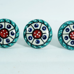 Ceramic Knobs Multicolor Vintage Looking Dots, For-   Kitchen Cupboard ,Furniture Home Décor,  Cabinet - Drawer (Set Of 5)
