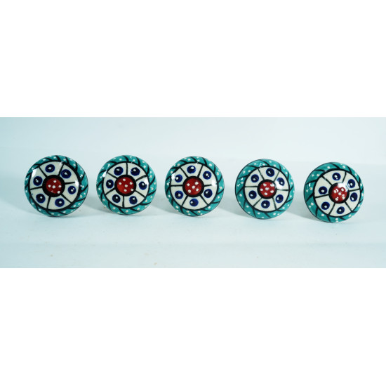 Ceramic Knobs Multicolor Vintage Looking Dots, For-   Kitchen Cupboard ,Furniture Home Décor,  Cabinet - Drawer (Set Of 5)