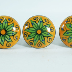 Mustard Floral Ceramic Knobs For-Bookcase, Drawers, Cabinet Drawers, Closet Drawers, Dresser Drawers, Kitchen Drawers, Cabinets, and Others.(Set Of 5) 