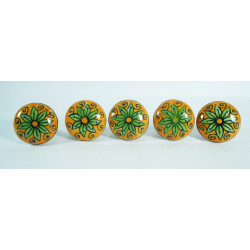 Mustard Floral Ceramic Knobs For-Bookcase, Drawers, Cabinet Drawers, Closet Drawers, Dresser Drawers, Kitchen Drawers, Cabinets, and Others.(Set Of 5) 
