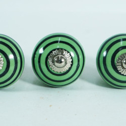 Green & Black Line Design Ceramic Drawer Knobs - For Kitchen Cabinet Hardware Door Handle Pulls Decorative Dresser - Pack Of 5