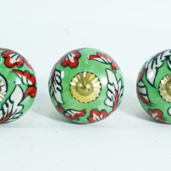 Ceramic Knobs -Ornate Green Emboss Ceramic For- Cabinet-,Drawer-Chest-Bin-Dresser-Cupboard -Wardrobe etc. ( Set of 5)