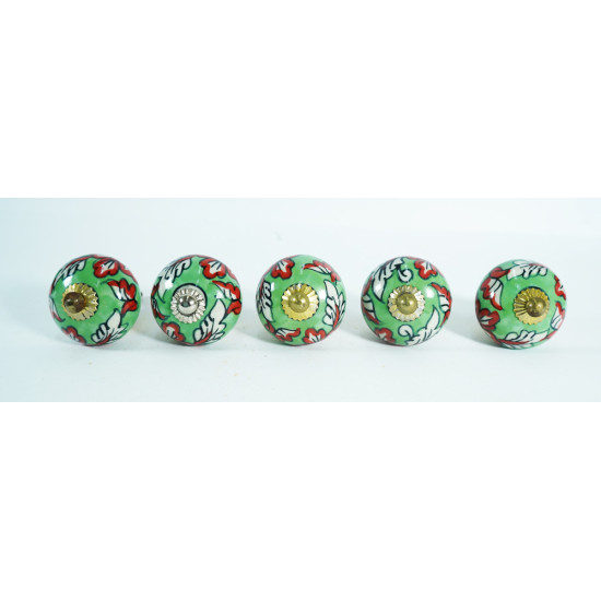 Ceramic Knobs -Ornate Green Emboss Ceramic For- Cabinet-,Drawer-Chest-Bin-Dresser-Cupboard -Wardrobe etc. ( Set of 5)