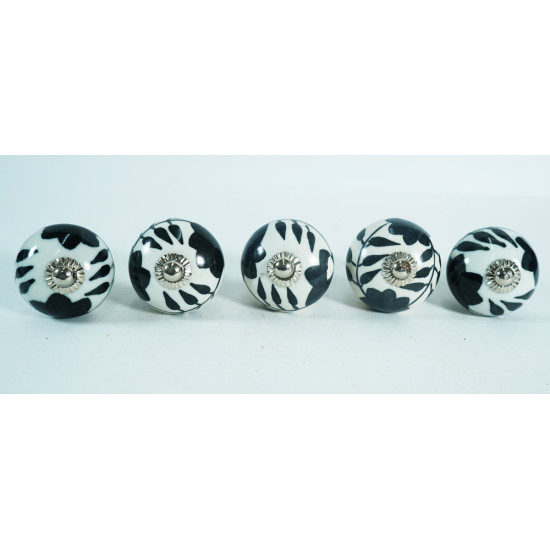 White & Black Leaf Design Ceramic Drawer Knobs - For Kitchen Cabinet Hardware Door Handle Pulls Decorative Dresser - Pack Of 5 White & Black Leaf Design Ceramic Drawer Knobs - For Kitchen Cabinet Hardware Door Handle Pulls Decorative Dresser - Pack Of 5