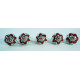 Ceramic Knobs - White Round, Red Flower Design - Kitchen Cabinet Hardware Door Decorative Dresser Pulls - Set Of 5 Pack